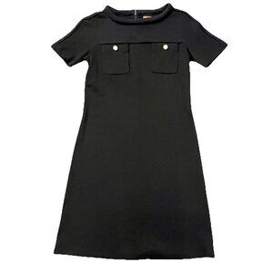 Tory Burch Women’s Wool Blend Mini Dress Size XS Black Gold Career Short Sleeves